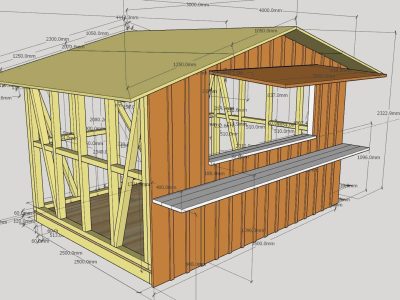 Holzhüttenplan mit wichtigen Massen
